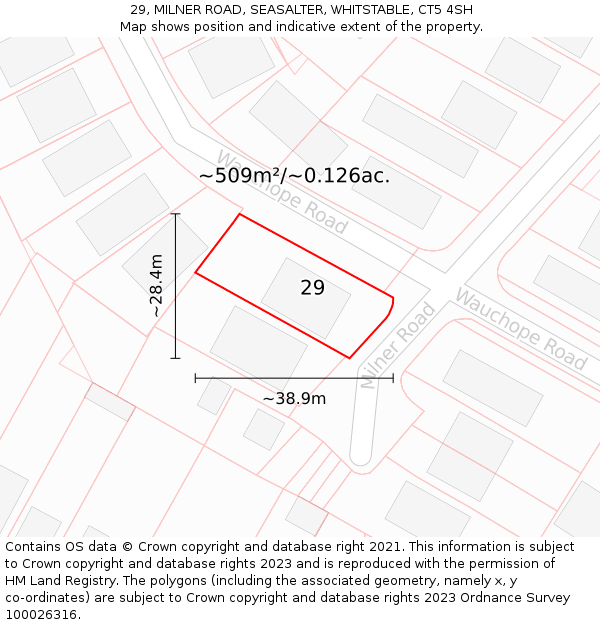 29, MILNER ROAD, SEASALTER, WHITSTABLE, CT5 4SH: Plot and title map