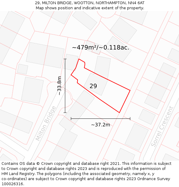 29, MILTON BRIDGE, WOOTTON, NORTHAMPTON, NN4 6AT: Plot and title map