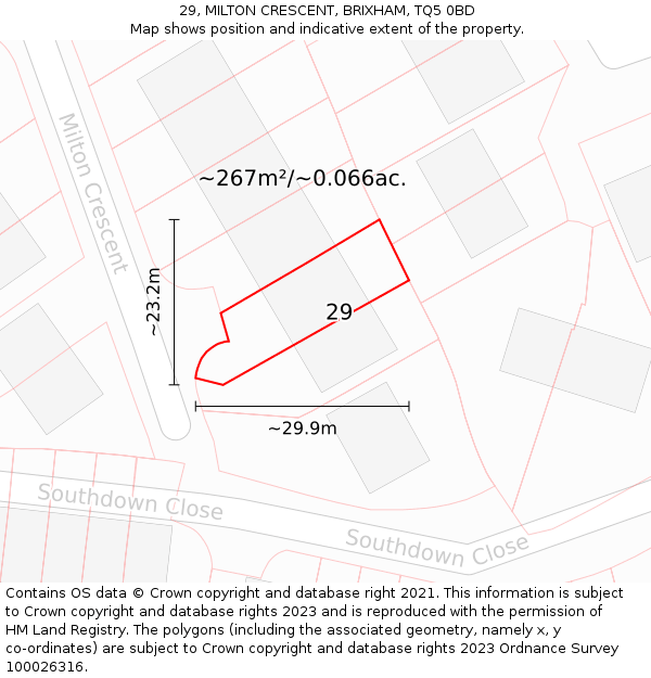 29, MILTON CRESCENT, BRIXHAM, TQ5 0BD: Plot and title map