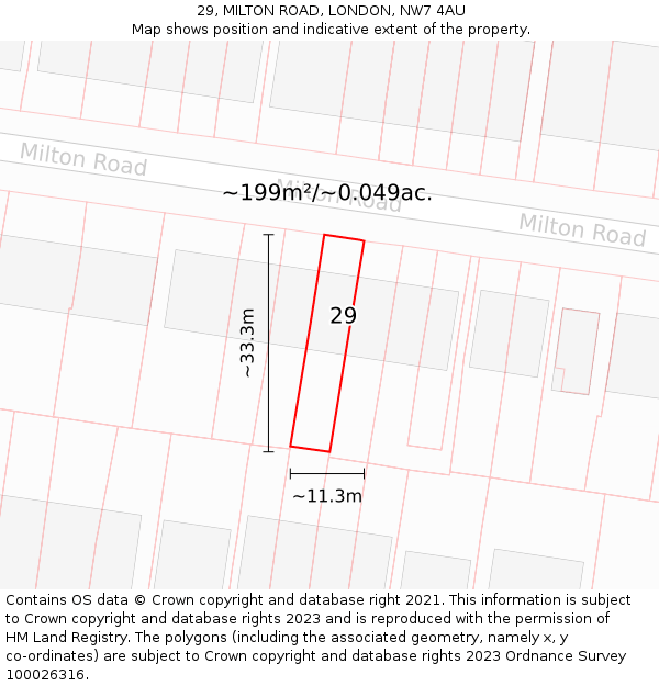29, MILTON ROAD, LONDON, NW7 4AU: Plot and title map