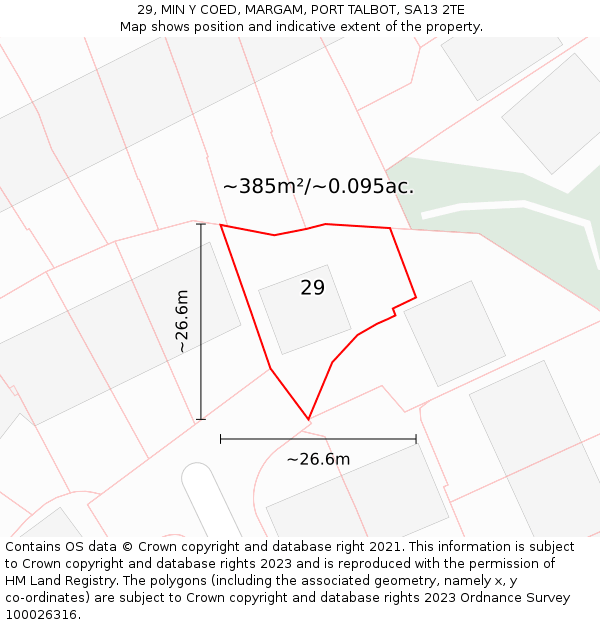 29, MIN Y COED, MARGAM, PORT TALBOT, SA13 2TE: Plot and title map