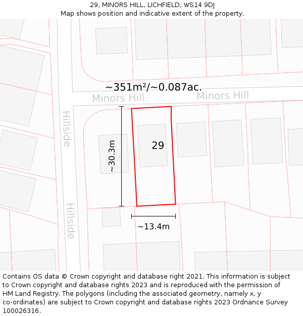 29, MINORS HILL, LICHFIELD, WS14 9DJ: Plot and title map