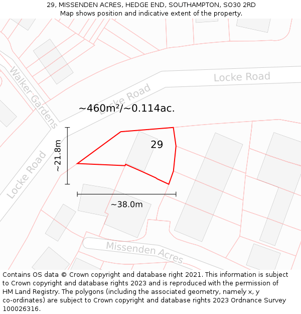 29, MISSENDEN ACRES, HEDGE END, SOUTHAMPTON, SO30 2RD: Plot and title map