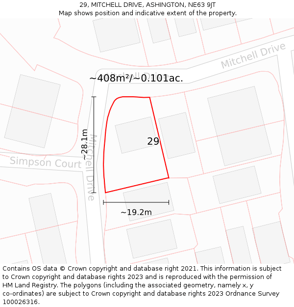 29, MITCHELL DRIVE, ASHINGTON, NE63 9JT: Plot and title map