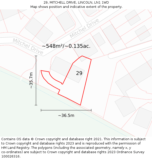 29, MITCHELL DRIVE, LINCOLN, LN1 1WD: Plot and title map