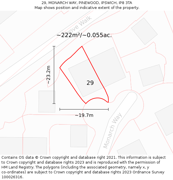 29, MONARCH WAY, PINEWOOD, IPSWICH, IP8 3TA: Plot and title map