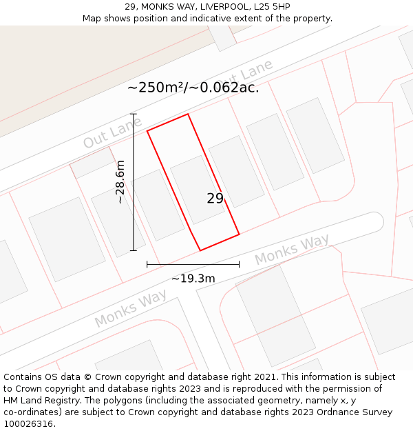 29, MONKS WAY, LIVERPOOL, L25 5HP: Plot and title map