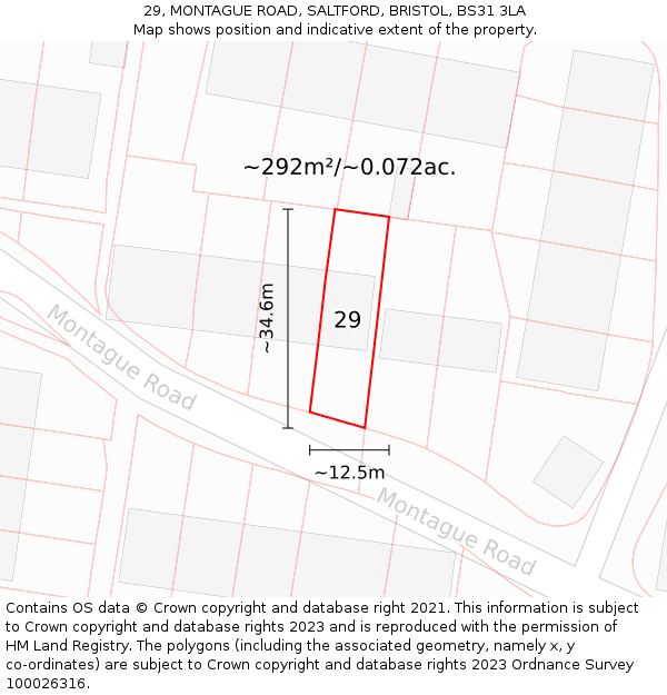 29, MONTAGUE ROAD, SALTFORD, BRISTOL, BS31 3LA: Plot and title map