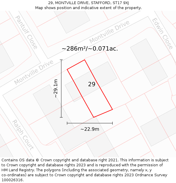 29, MONTVILLE DRIVE, STAFFORD, ST17 9XJ: Plot and title map