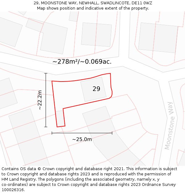 29, MOONSTONE WAY, NEWHALL, SWADLINCOTE, DE11 0WZ: Plot and title map