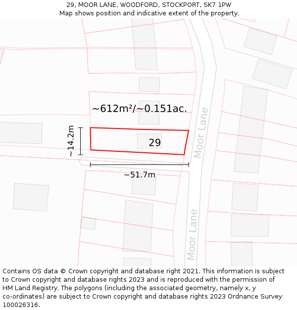 29, MOOR LANE, WOODFORD, STOCKPORT, SK7 1PW: Plot and title map