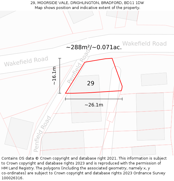 29, MOORSIDE VALE, DRIGHLINGTON, BRADFORD, BD11 1DW: Plot and title map