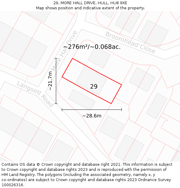 29, MORE HALL DRIVE, HULL, HU8 9XE: Plot and title map