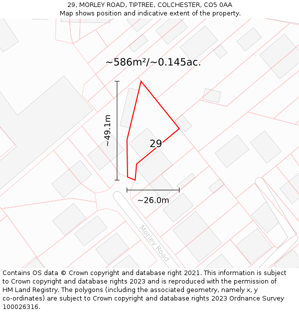 29, MORLEY ROAD, TIPTREE, COLCHESTER, CO5 0AA: Plot and title map