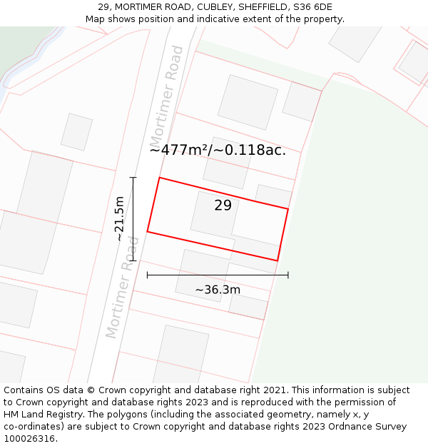 29, MORTIMER ROAD, CUBLEY, SHEFFIELD, S36 6DE: Plot and title map