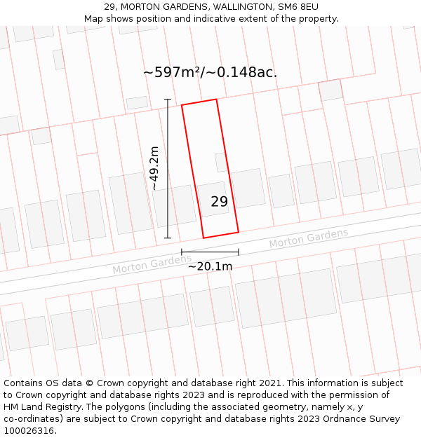 29, MORTON GARDENS, WALLINGTON, SM6 8EU: Plot and title map