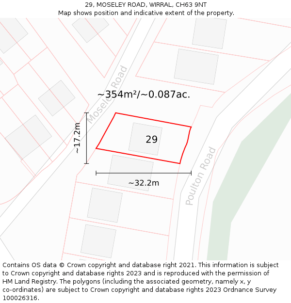 29, MOSELEY ROAD, WIRRAL, CH63 9NT: Plot and title map