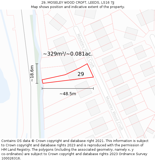 29, MOSELEY WOOD CROFT, LEEDS, LS16 7JJ: Plot and title map