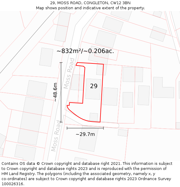 29, MOSS ROAD, CONGLETON, CW12 3BN: Plot and title map