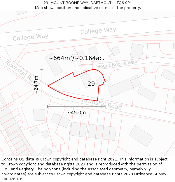 29, MOUNT BOONE WAY, DARTMOUTH, TQ6 9PL: Plot and title map