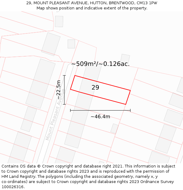 29, MOUNT PLEASANT AVENUE, HUTTON, BRENTWOOD, CM13 1PW: Plot and title map