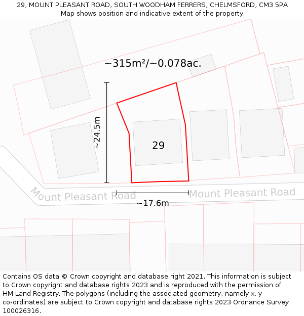 29, MOUNT PLEASANT ROAD, SOUTH WOODHAM FERRERS, CHELMSFORD, CM3 5PA: Plot and title map