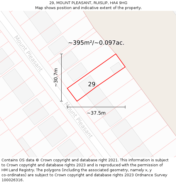29, MOUNT PLEASANT, RUISLIP, HA4 9HG: Plot and title map