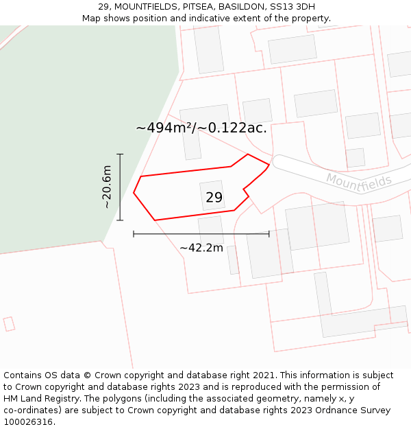 29, MOUNTFIELDS, PITSEA, BASILDON, SS13 3DH: Plot and title map