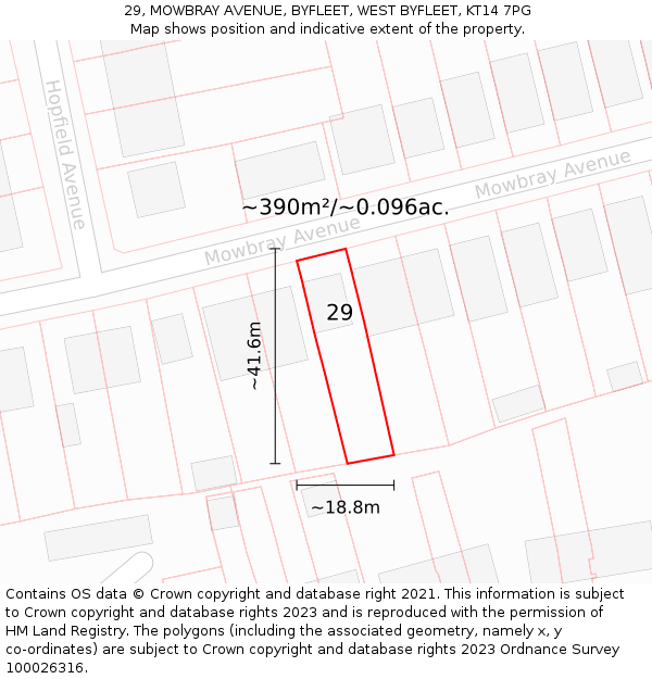 29, MOWBRAY AVENUE, BYFLEET, WEST BYFLEET, KT14 7PG: Plot and title map