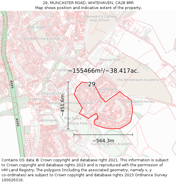 29, MUNCASTER ROAD, WHITEHAVEN, CA28 8RR: Plot and title map