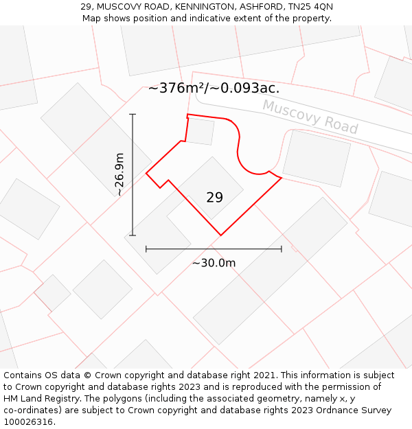 29, MUSCOVY ROAD, KENNINGTON, ASHFORD, TN25 4QN: Plot and title map