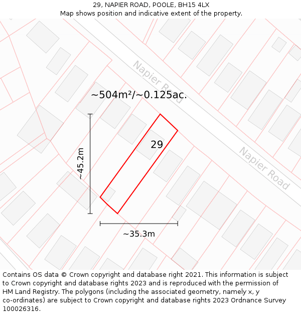 29, NAPIER ROAD, POOLE, BH15 4LX: Plot and title map