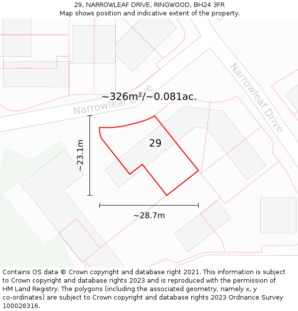 29, NARROWLEAF DRIVE, RINGWOOD, BH24 3FR: Plot and title map