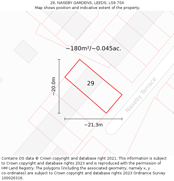 29, NASEBY GARDENS, LEEDS, LS9 7SX: Plot and title map