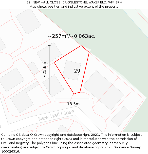29, NEW HALL CLOSE, CRIGGLESTONE, WAKEFIELD, WF4 3PH: Plot and title map