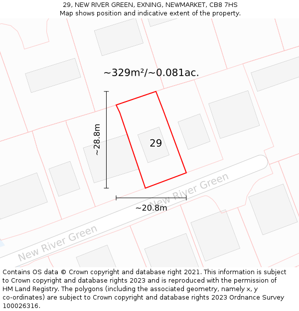 29, NEW RIVER GREEN, EXNING, NEWMARKET, CB8 7HS: Plot and title map