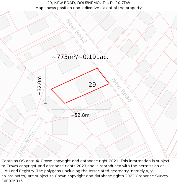 29, NEW ROAD, BOURNEMOUTH, BH10 7DW: Plot and title map