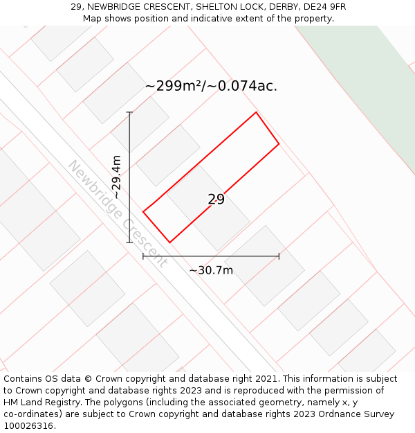29, NEWBRIDGE CRESCENT, SHELTON LOCK, DERBY, DE24 9FR: Plot and title map