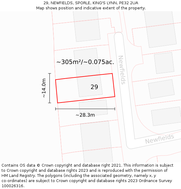 29, NEWFIELDS, SPORLE, KING'S LYNN, PE32 2UA: Plot and title map