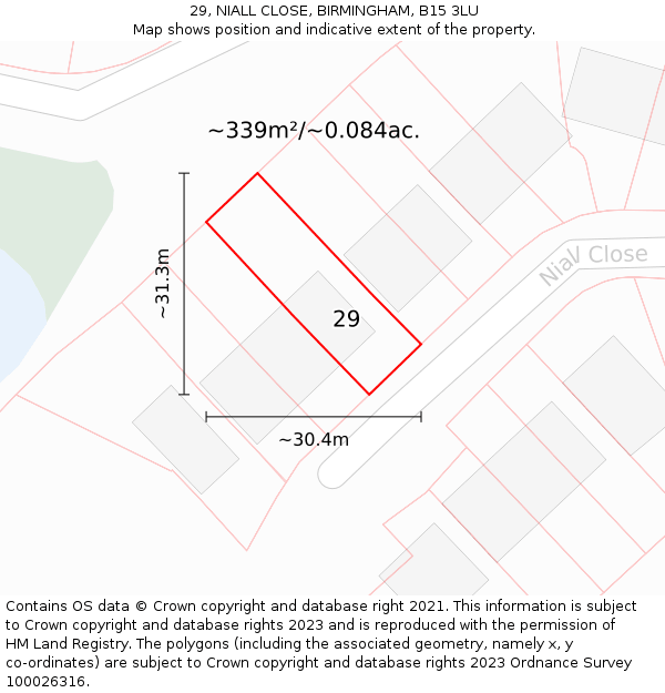 29, NIALL CLOSE, BIRMINGHAM, B15 3LU: Plot and title map