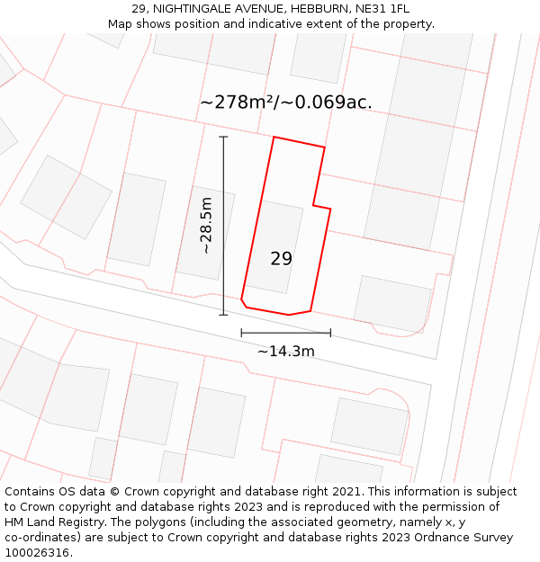 29, NIGHTINGALE AVENUE, HEBBURN, NE31 1FL: Plot and title map