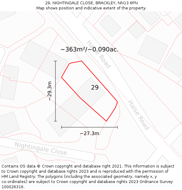 29, NIGHTINGALE CLOSE, BRACKLEY, NN13 6PN: Plot and title map