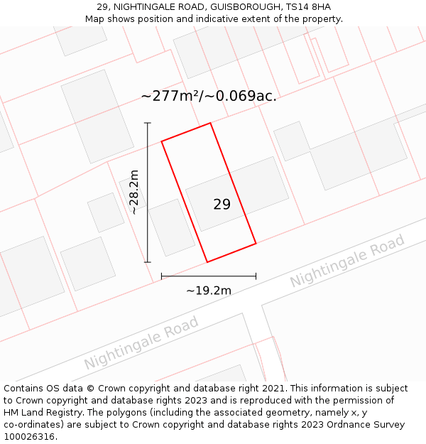 29, NIGHTINGALE ROAD, GUISBOROUGH, TS14 8HA: Plot and title map