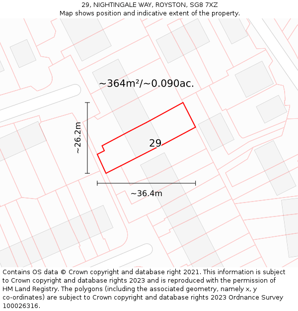 29, NIGHTINGALE WAY, ROYSTON, SG8 7XZ: Plot and title map
