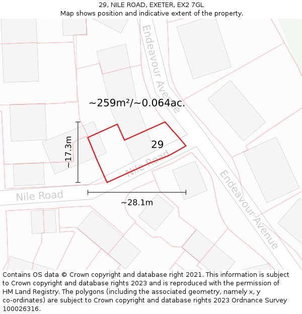 29, NILE ROAD, EXETER, EX2 7GL: Plot and title map
