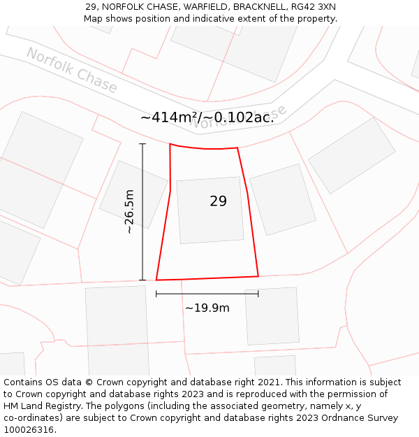 29, NORFOLK CHASE, WARFIELD, BRACKNELL, RG42 3XN: Plot and title map