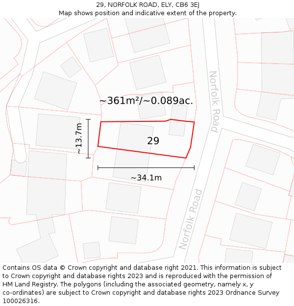 29, NORFOLK ROAD, ELY, CB6 3EJ: Plot and title map