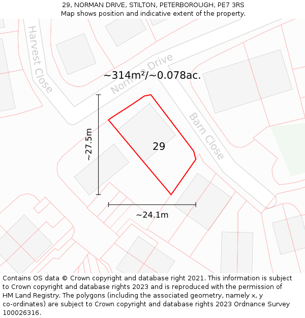 29, NORMAN DRIVE, STILTON, PETERBOROUGH, PE7 3RS: Plot and title map