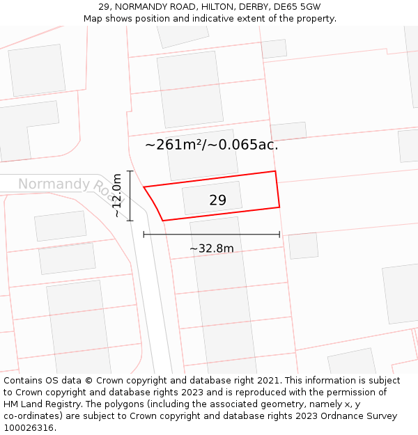 29, NORMANDY ROAD, HILTON, DERBY, DE65 5GW: Plot and title map
