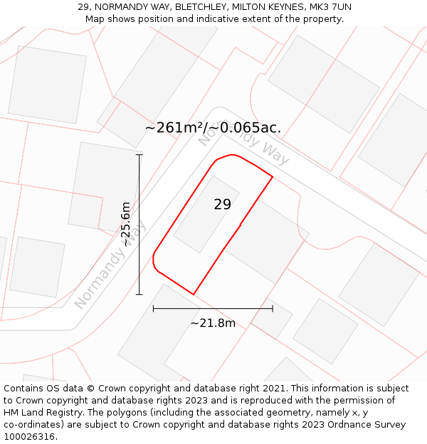 29, NORMANDY WAY, BLETCHLEY, MILTON KEYNES, MK3 7UN: Plot and title map